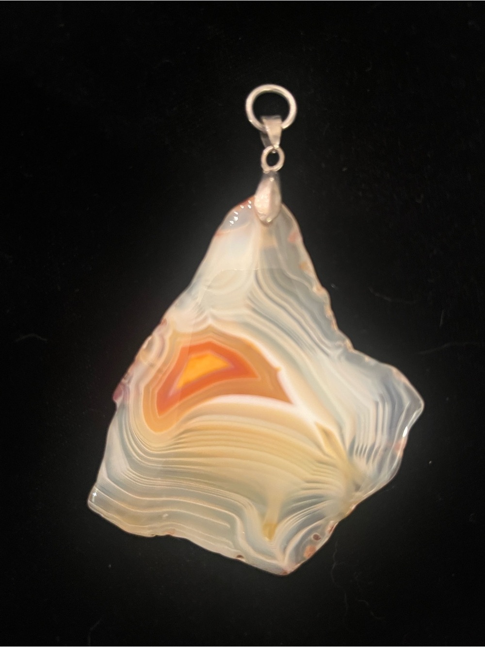 Polished Agate Slice Pendant in Cream, Peach & Orange